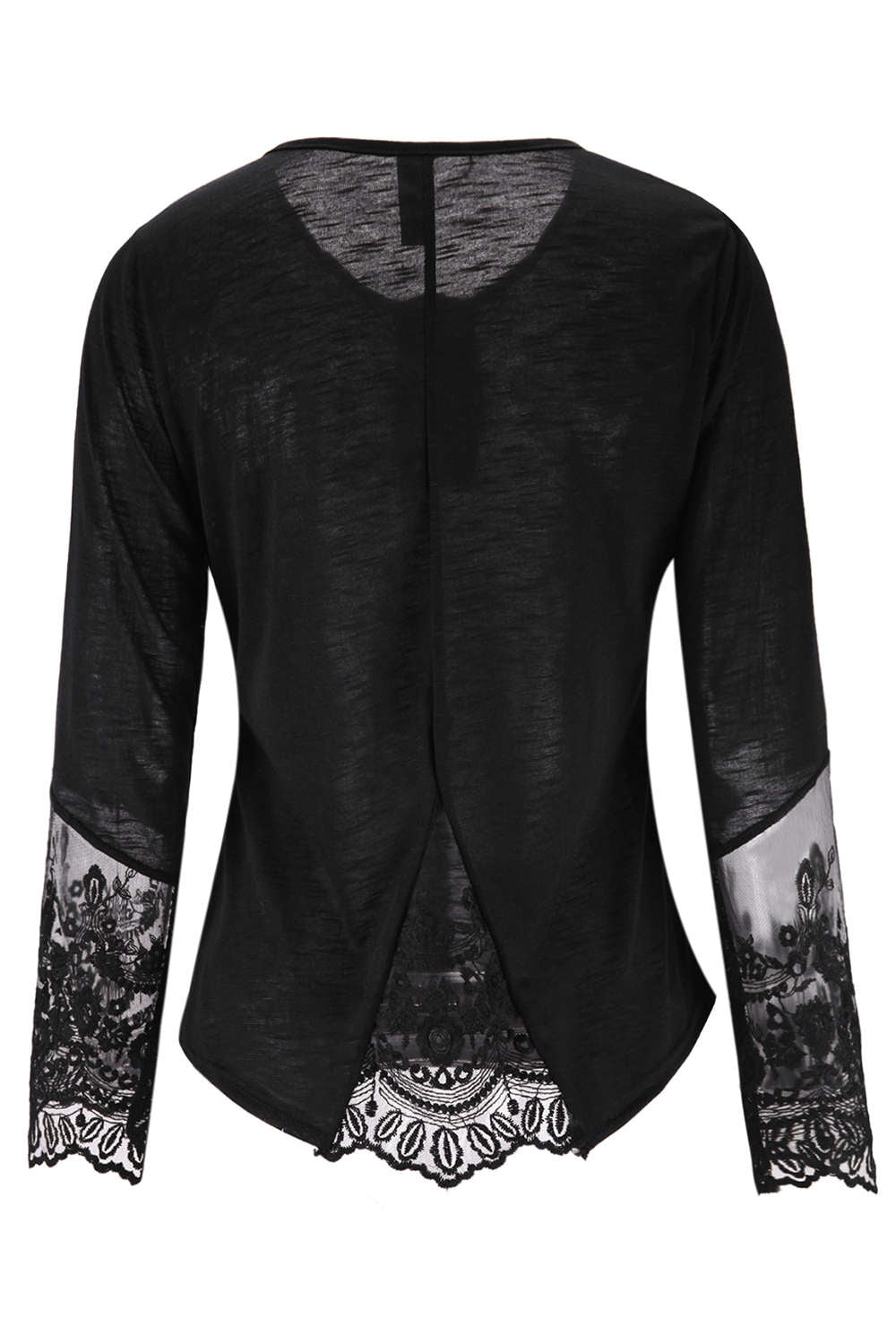 Iyasson Lace Cuff Splicing Scooped Neckline T-shirt Tops