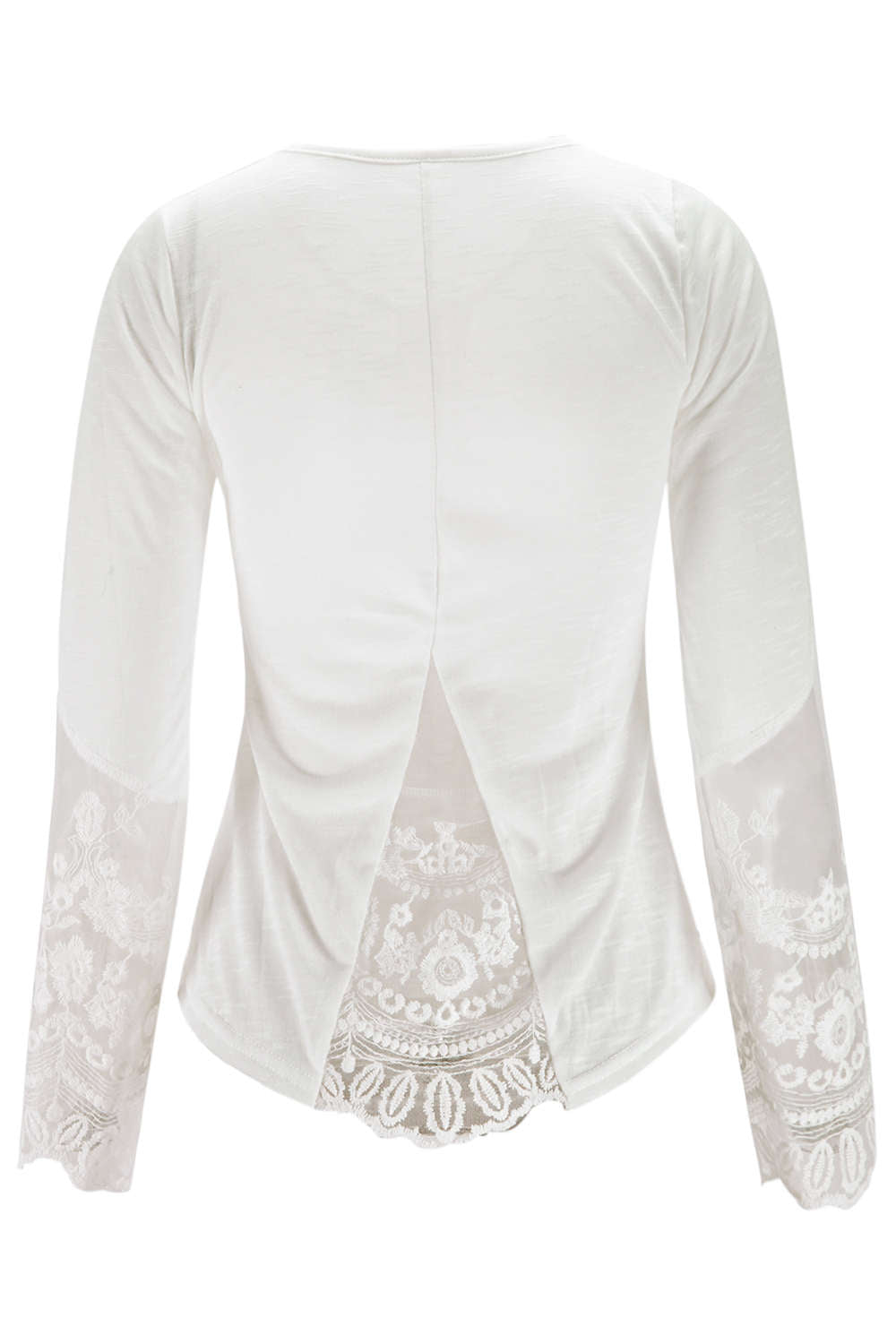 Iyasson Lace Cuff Splicing Scooped Neckline T-shirt Tops