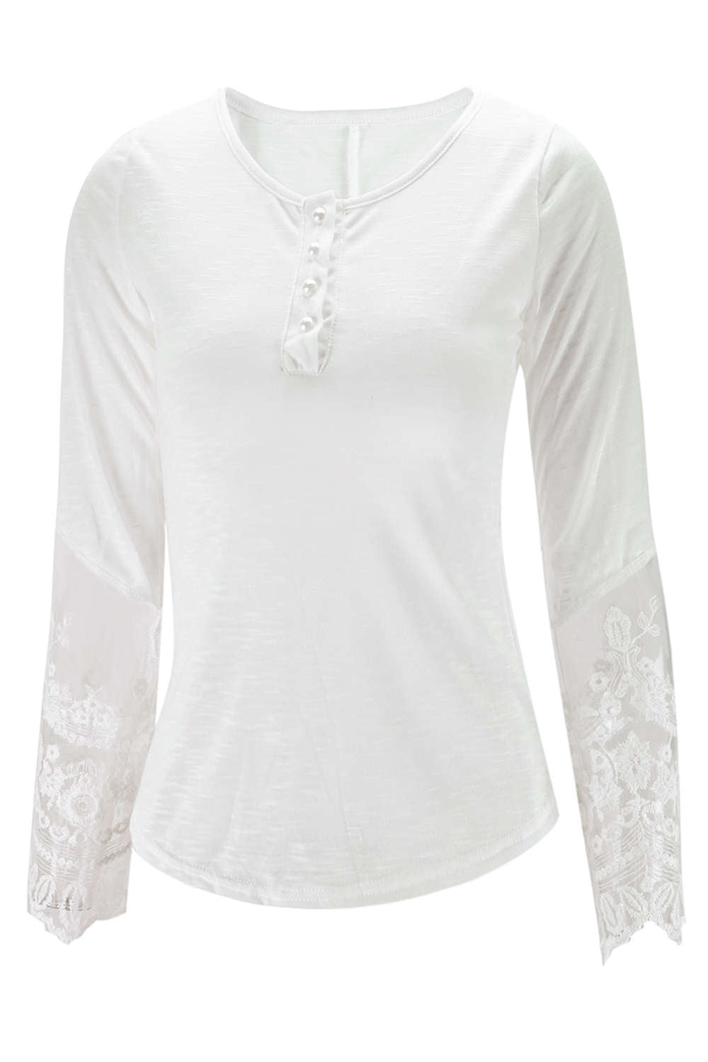 Iyasson Lace Cuff Splicing Scooped Neckline T-shirt Tops