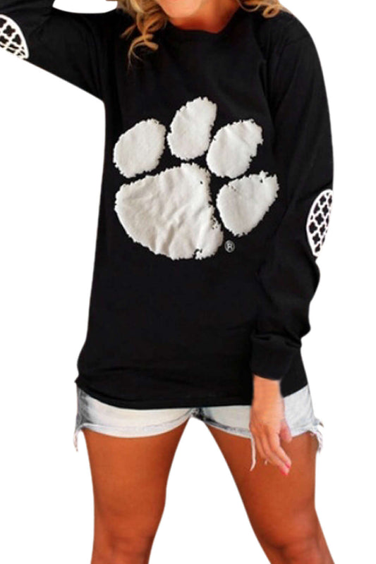 Iyasson Cute Bear Paw Print Long Sleeve Sweatshirt