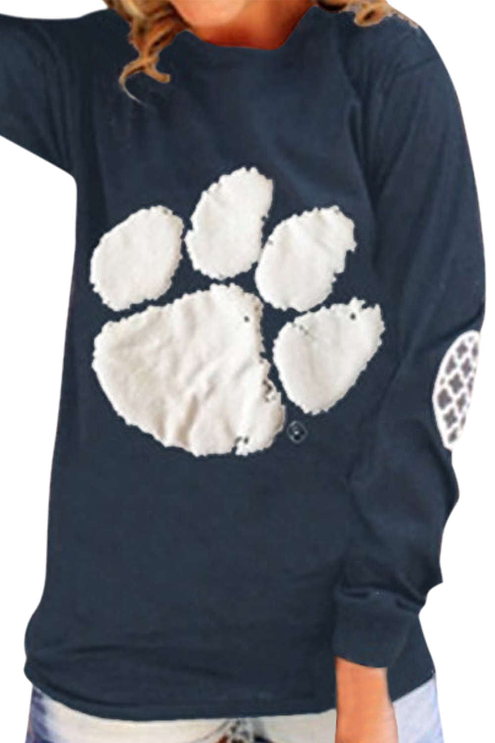 Iyasson Cute Bear Paw Print Long Sleeve Sweatshirt