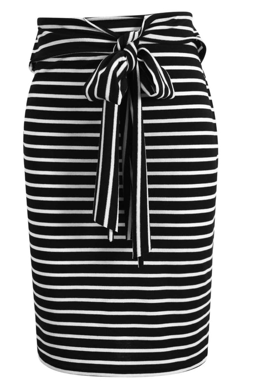 Iyasson Striped Waist Tied Bodycon Skirt