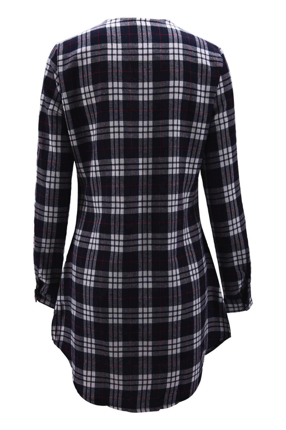 Iyasson Deep V-neck Lace Up Plaid Shirt Dress