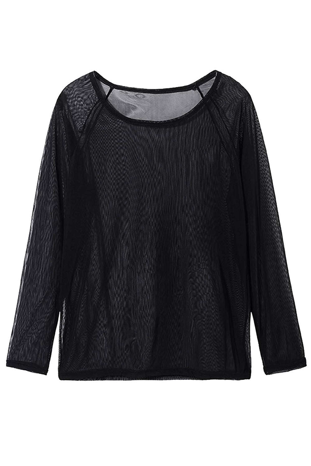 Iyasson Women Sexy Clubwear Mesh Sheer See Through Long Sleeve Blouse