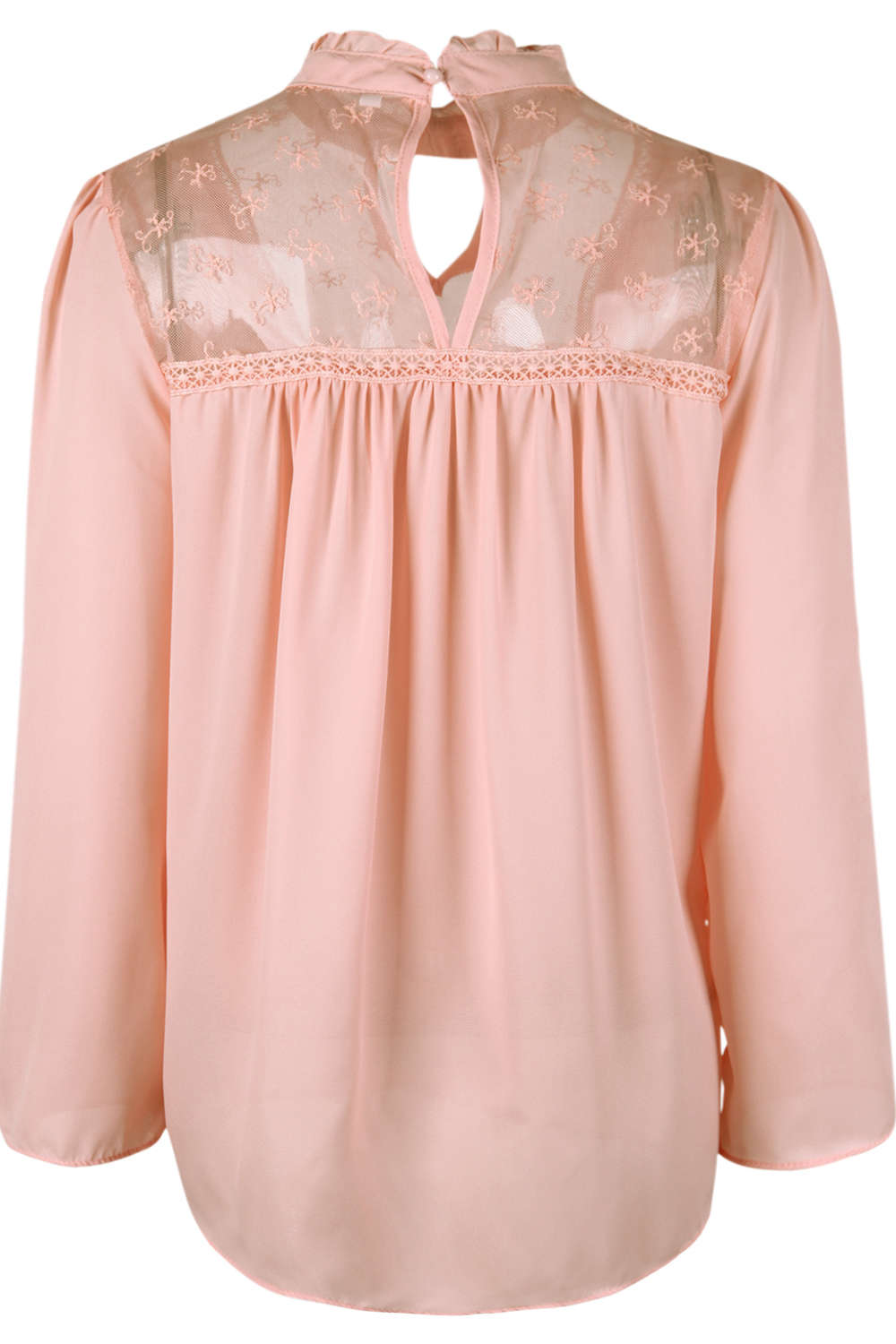 Iyasson Woman Long Sleeve Lace Stitching Chiffon Shirt
