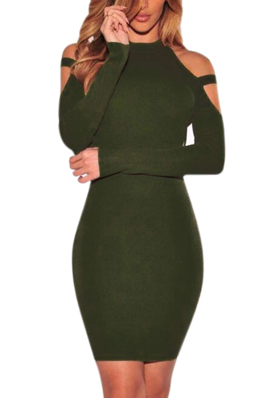 Iyasson Womens Sexy Long Sleeve Cold Shoulder Bodycon Club Dresses