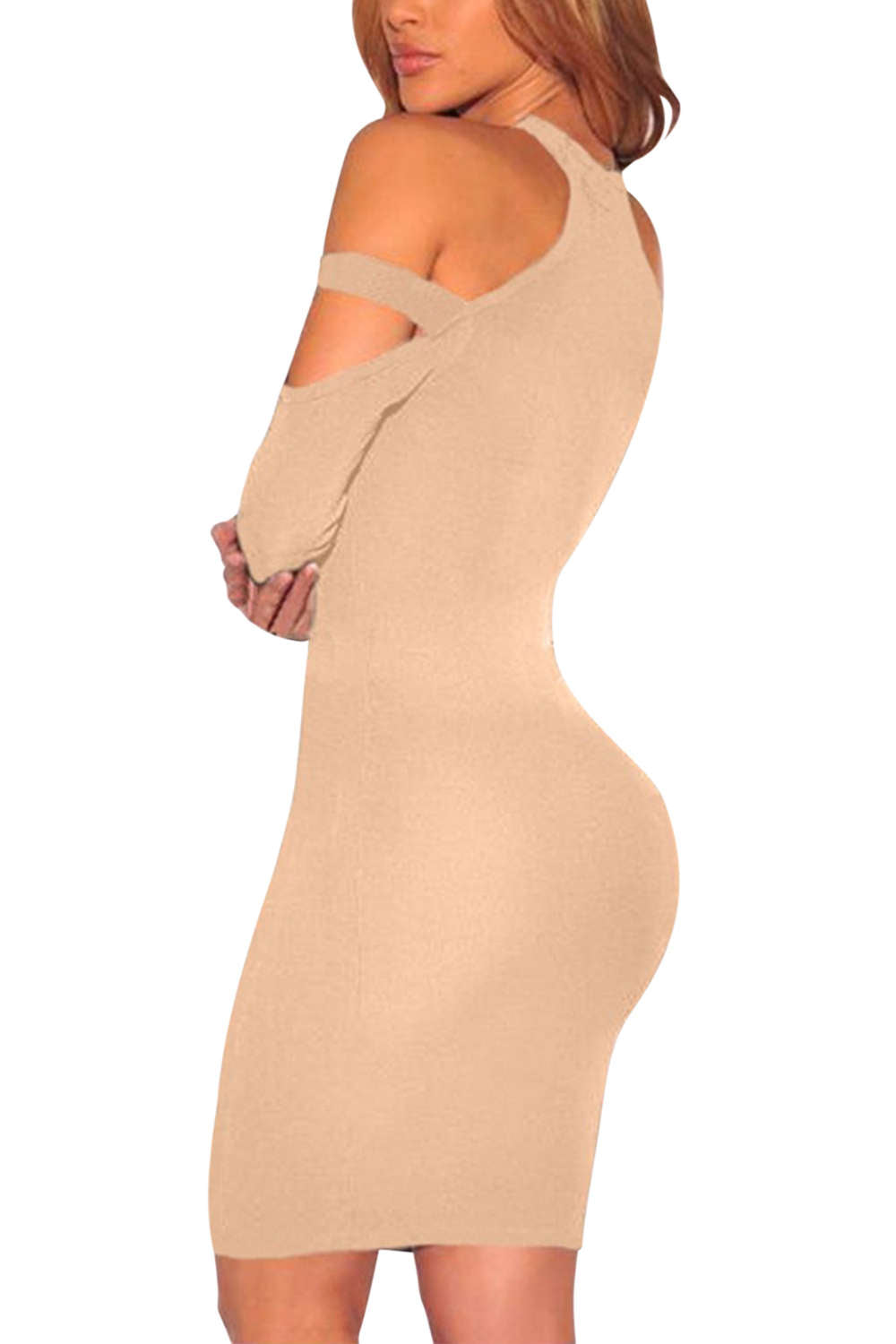 Iyasson Womens Sexy Long Sleeve Cold Shoulder Bodycon Club Dresses