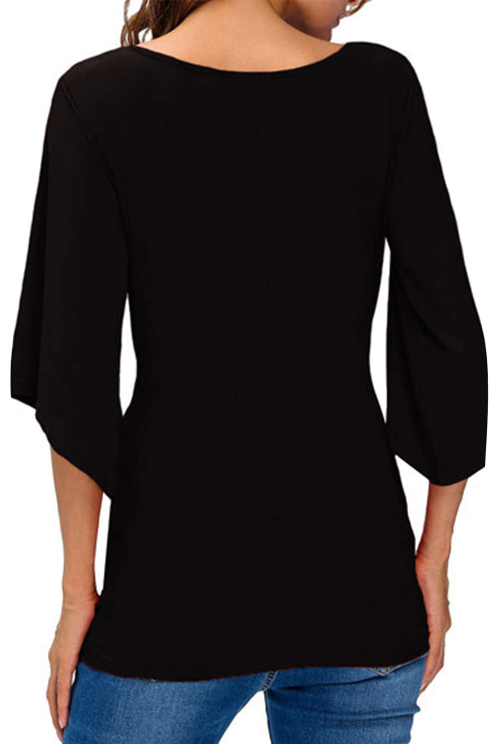 Iyasson Women's V Neck Cold Shoulder Trumpet Sleeve Wrap Top T-shirts