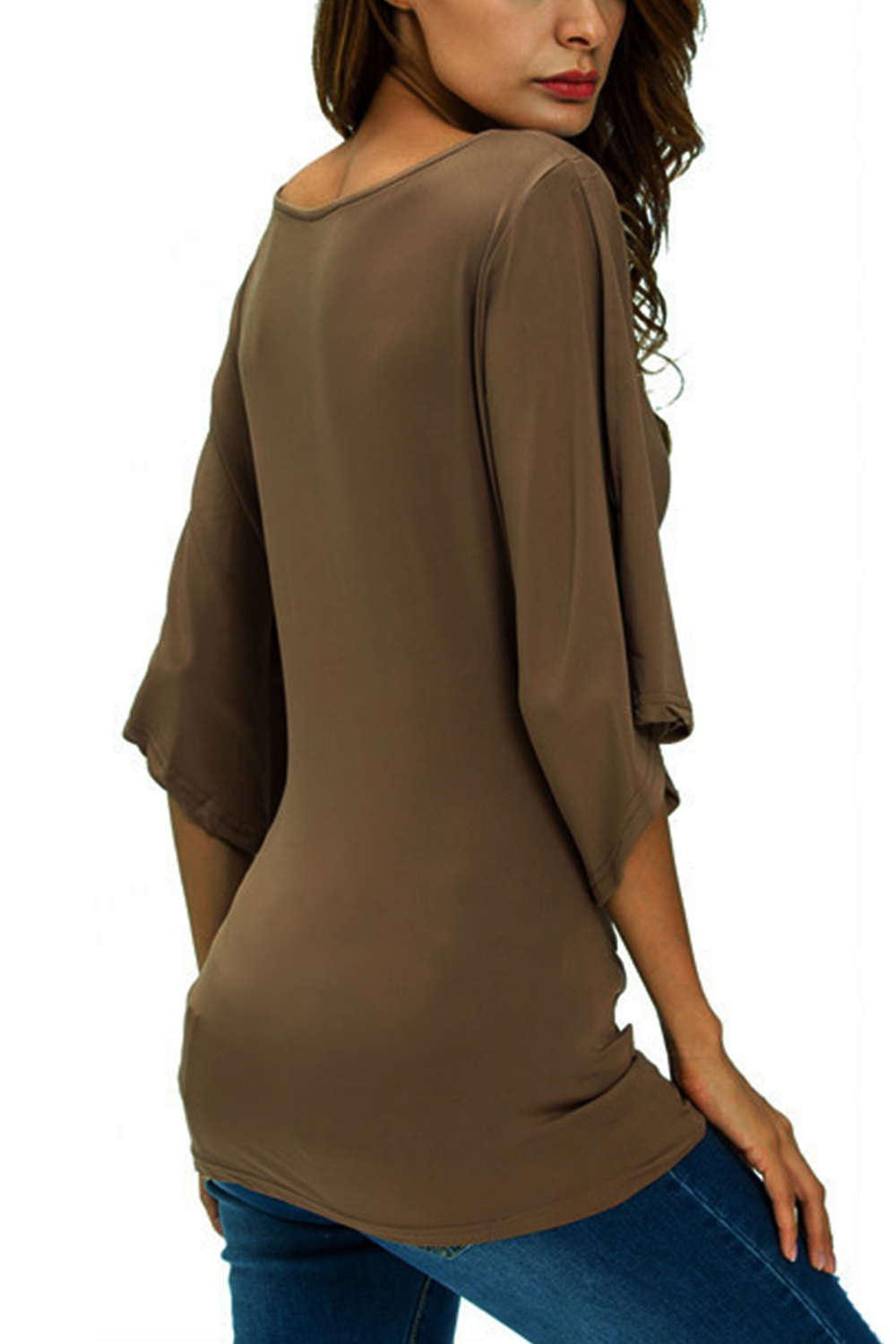 Iyasson Women's V Neck Cold Shoulder Trumpet Sleeve Wrap Top T-shirts