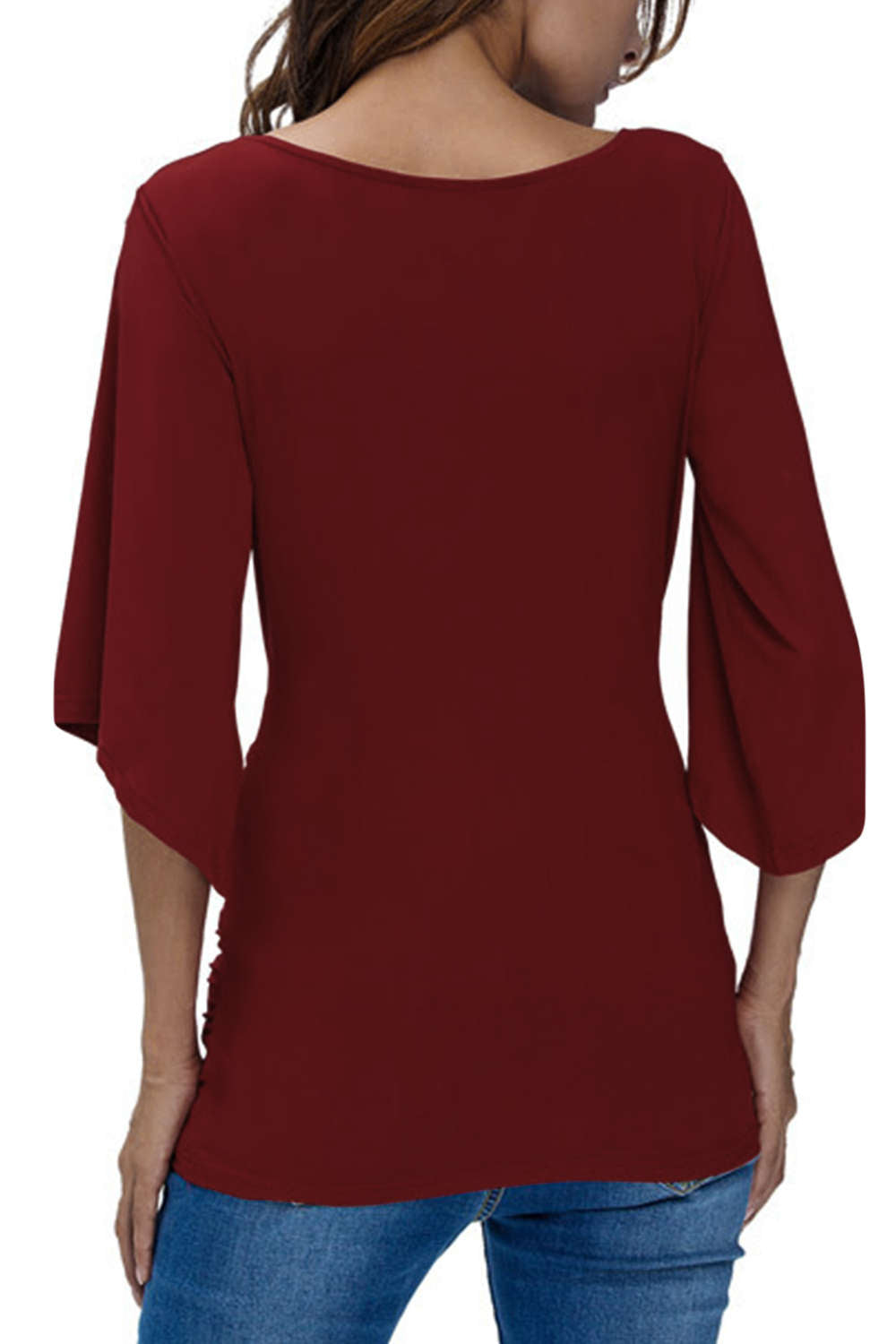 Iyasson Women's V Neck Cold Shoulder Trumpet Sleeve Wrap Top T-shirts
