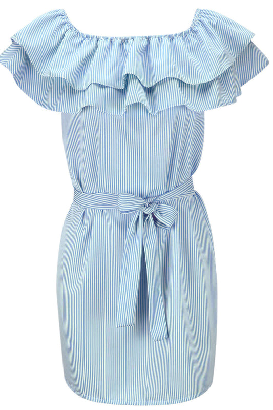 Iyasson Women's Casual Off Shoulder Striped Ruffles Short Dresses