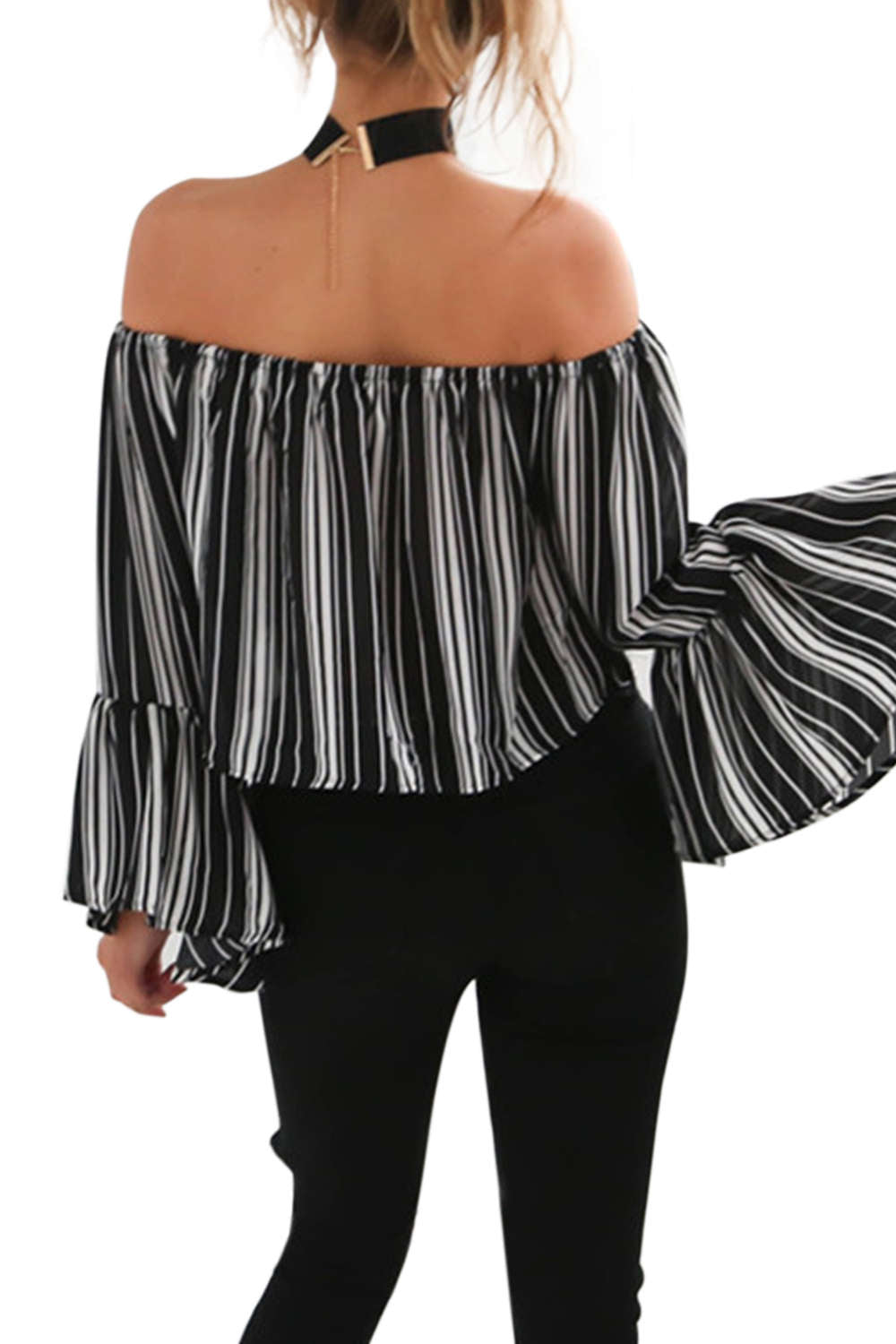 Iyasson Women's Off Shoulder Striped Casual Blouses