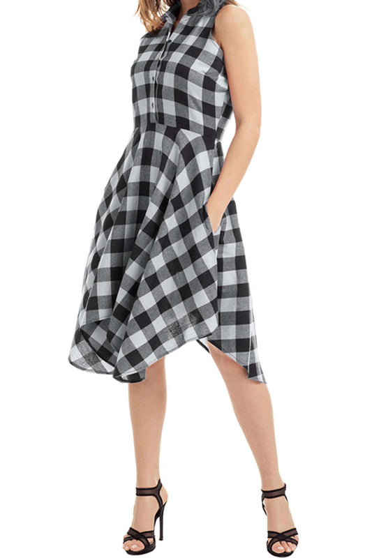 Iyasson Gingham Sleeveless Shirt Dress