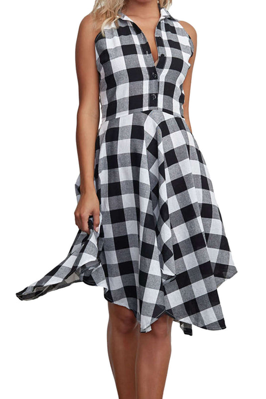 Iyasson Gingham Sleeveless Shirt Dress