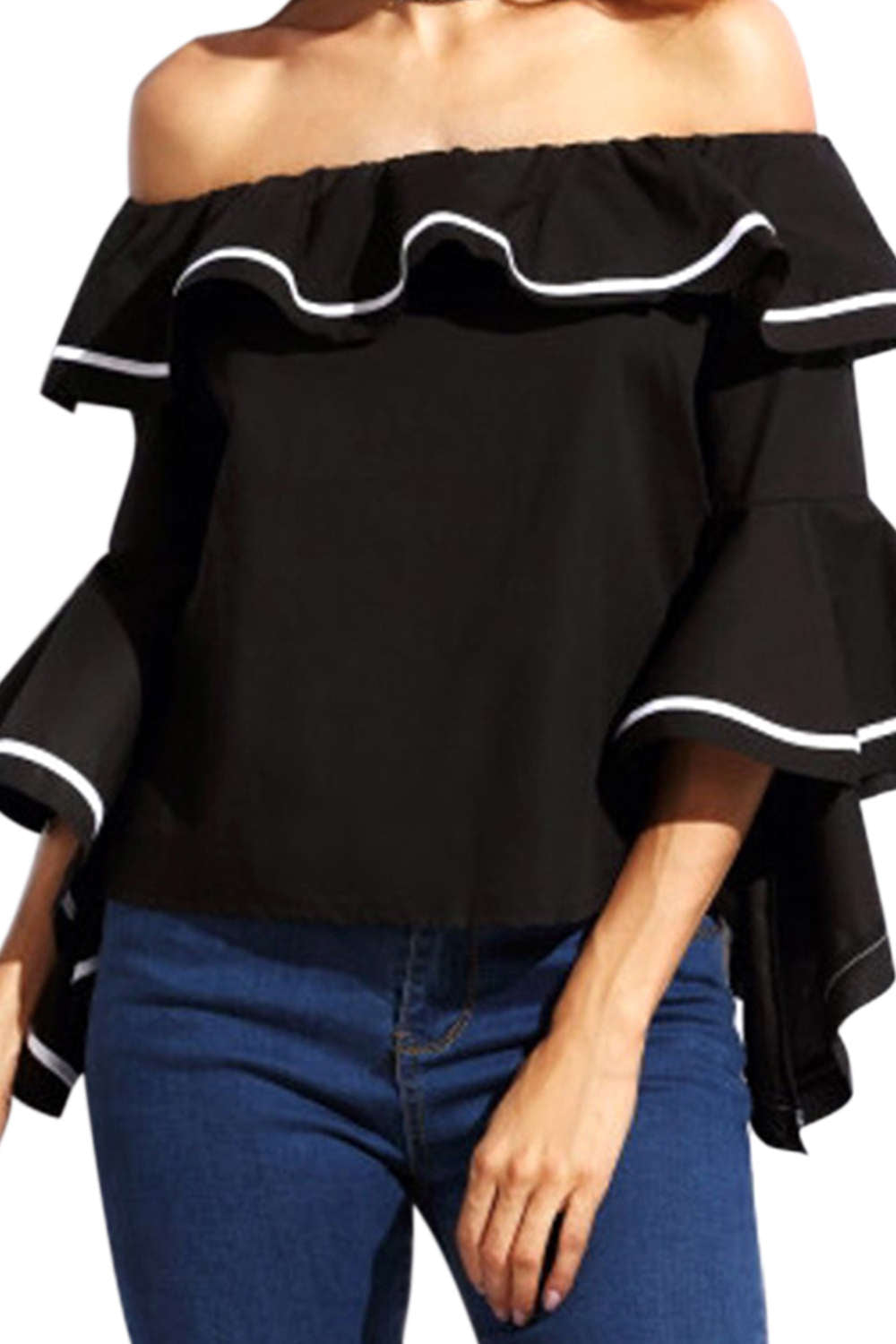 Iyasson Off Shoulder Flare Sleeve Casual Blouse
