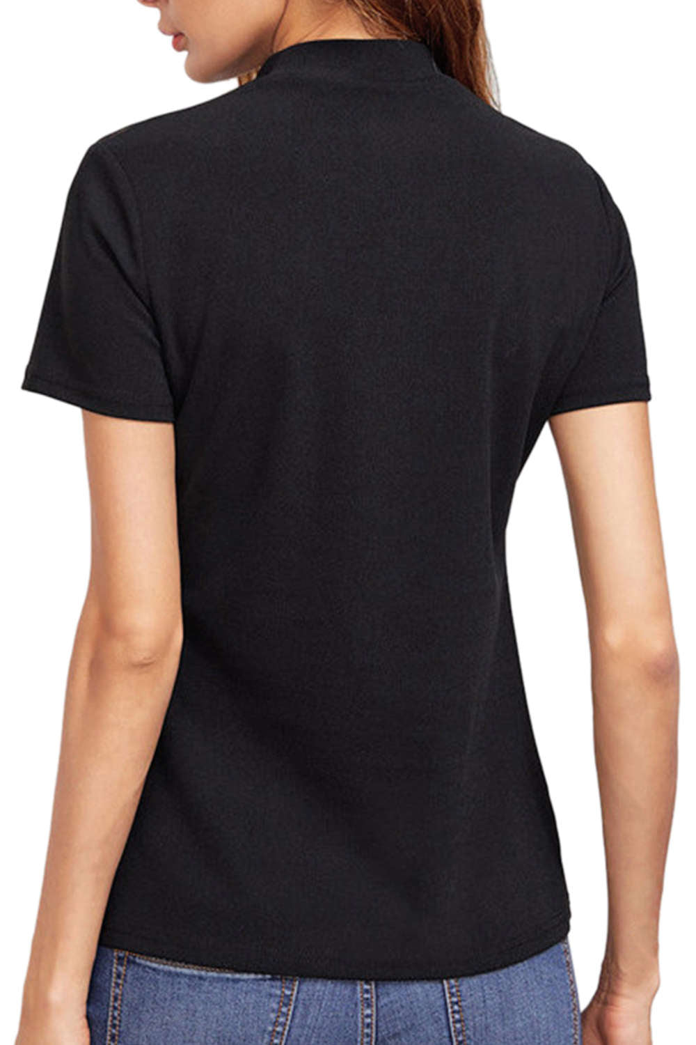 Iyasson Embroidery Mesh Splicing Short Sleeve T-Shirt