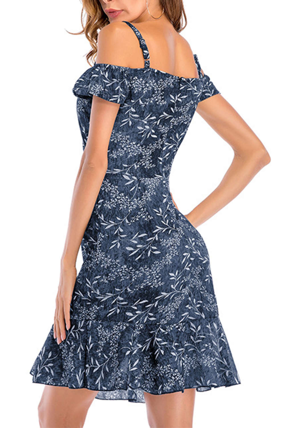 Iyasson Cold-shoulder Shirred Sides Floral Midi Dress