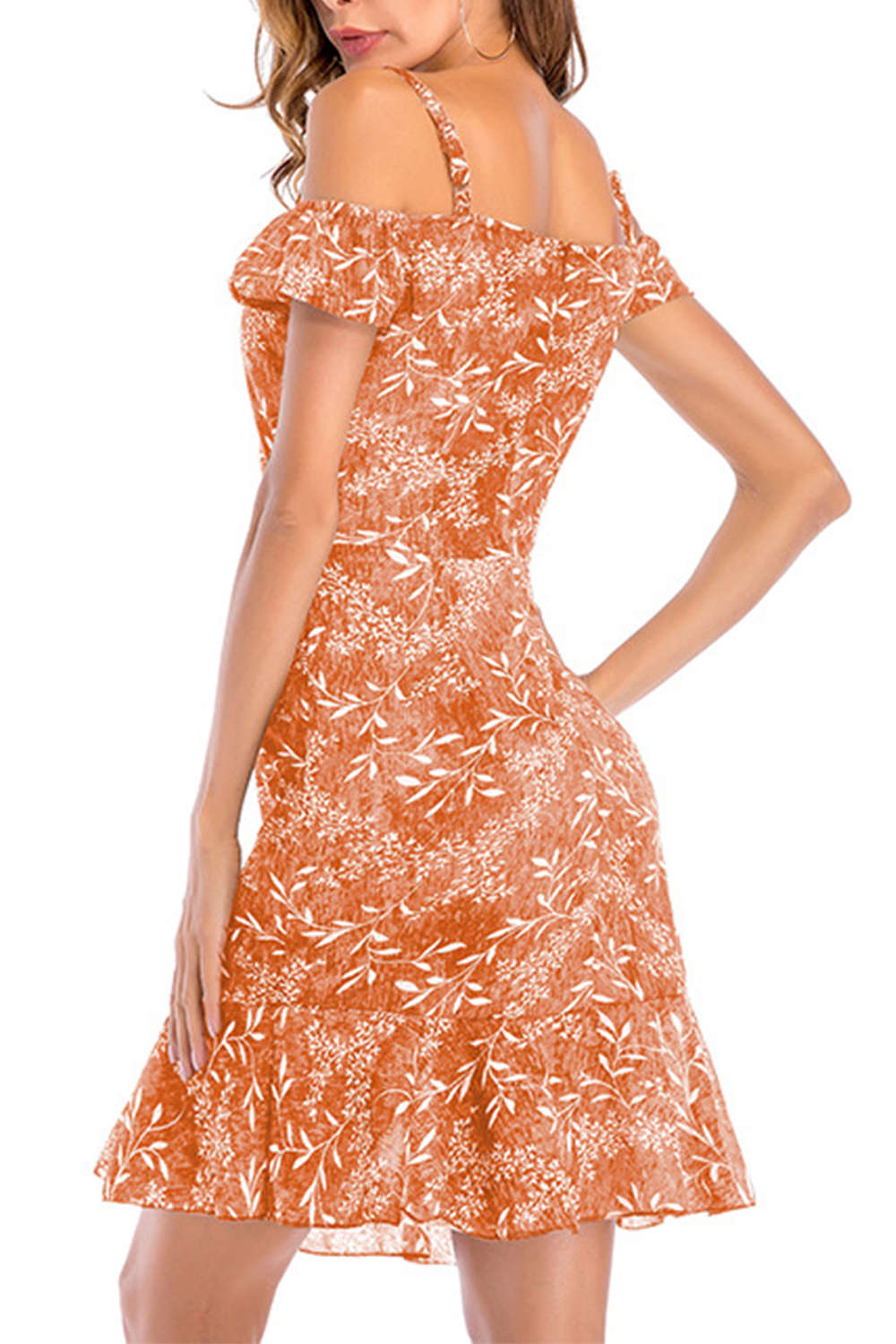 Iyasson Cold-shoulder Shirred Sides Floral Midi Dress