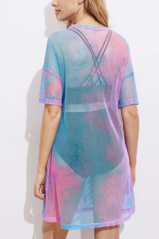 Iyasson Tie-dye Perspective Mesh See Through T-shirt