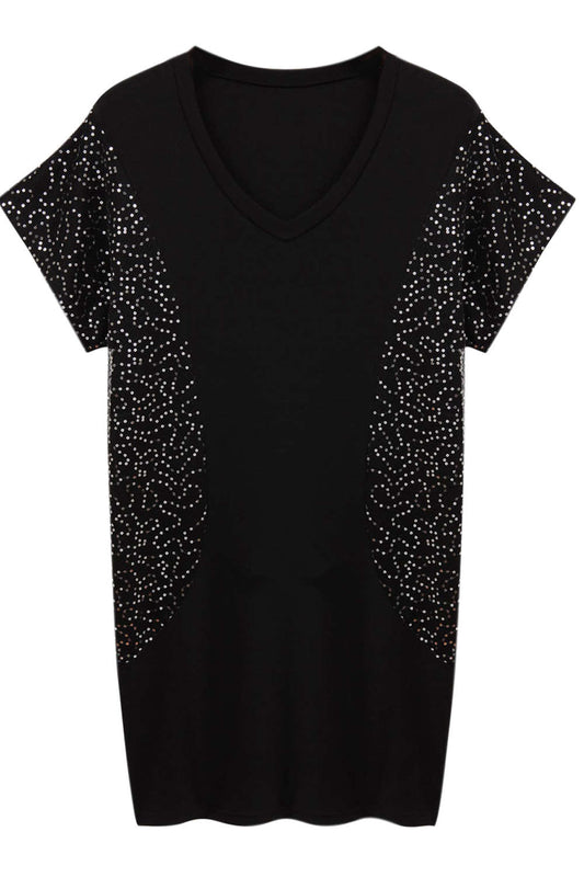 Iyasson Sequin Embellishment V-neck T-Shirt Dress