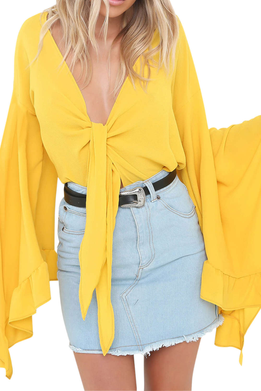 Iyasson Bell Sleeve Crop Top