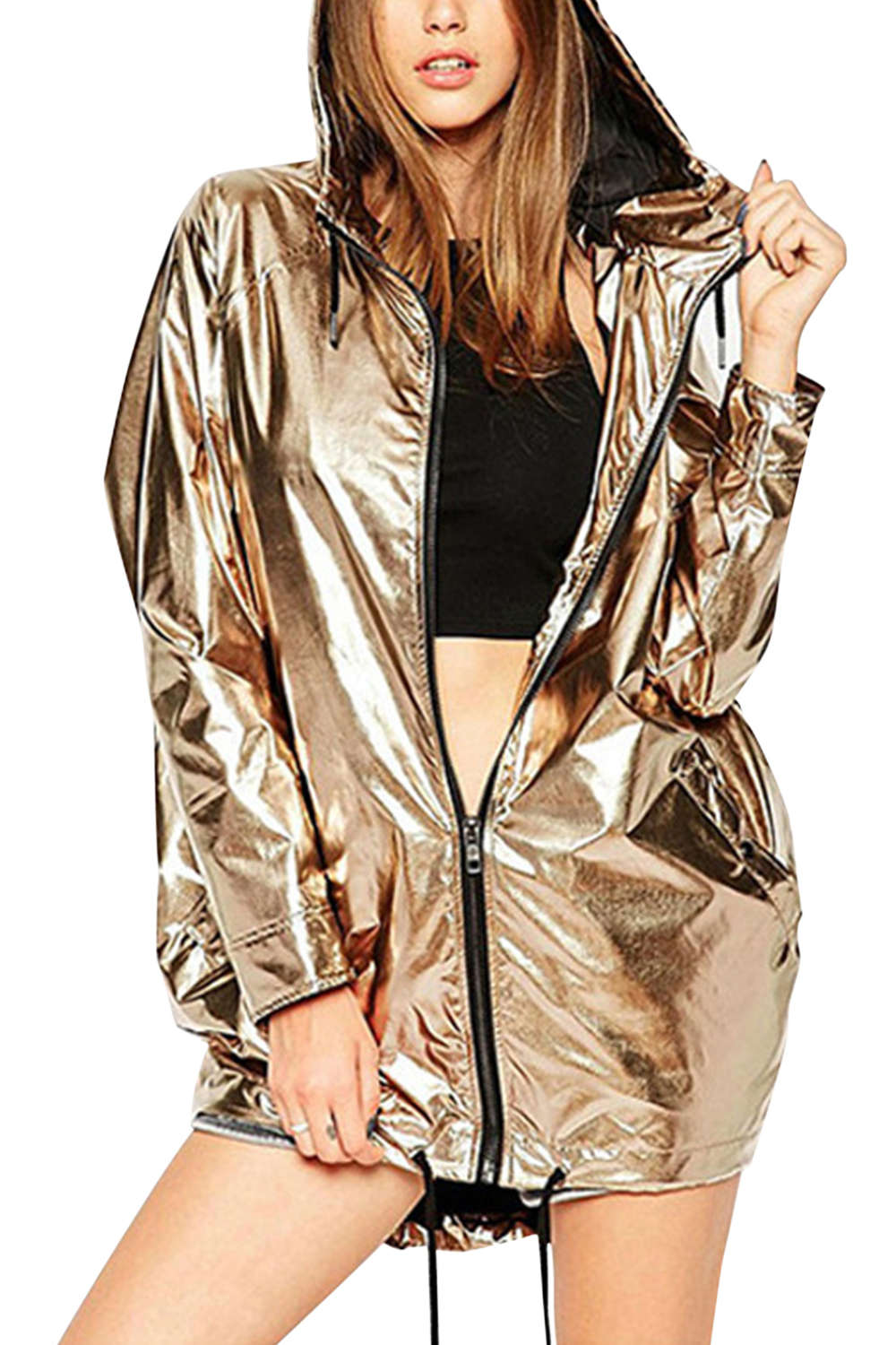 Iyasson Shining Metallic Girl's Jacket Hoodie 