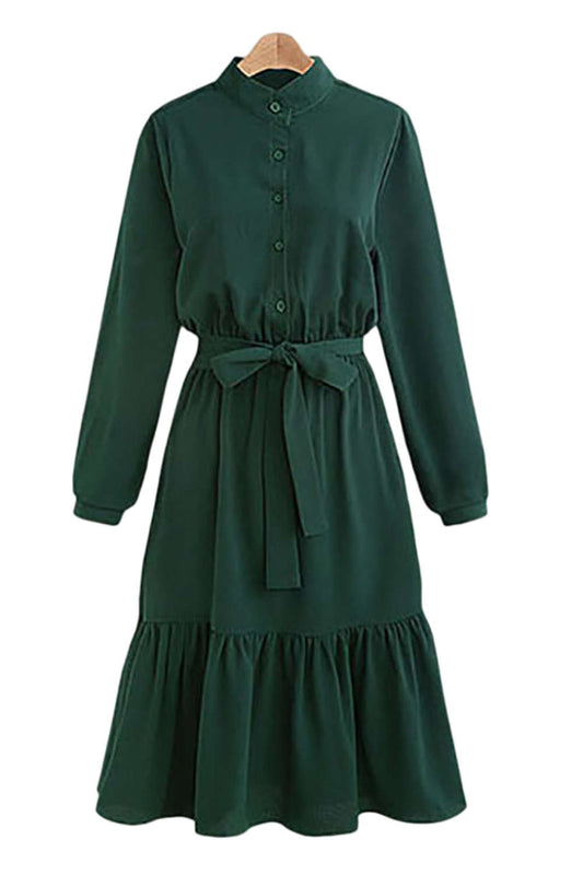 Iyasson Buttons at front Flounced Hem Midi Dress