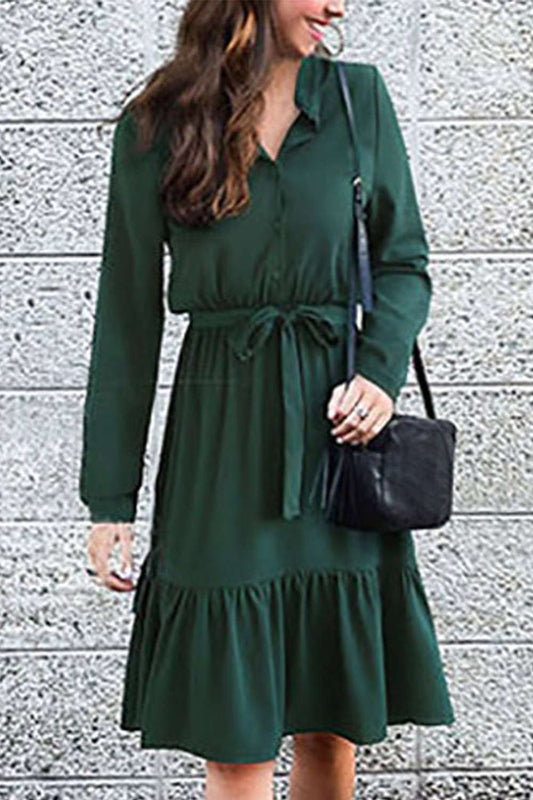 Iyasson Buttons at front Flounced Hem Midi Dress