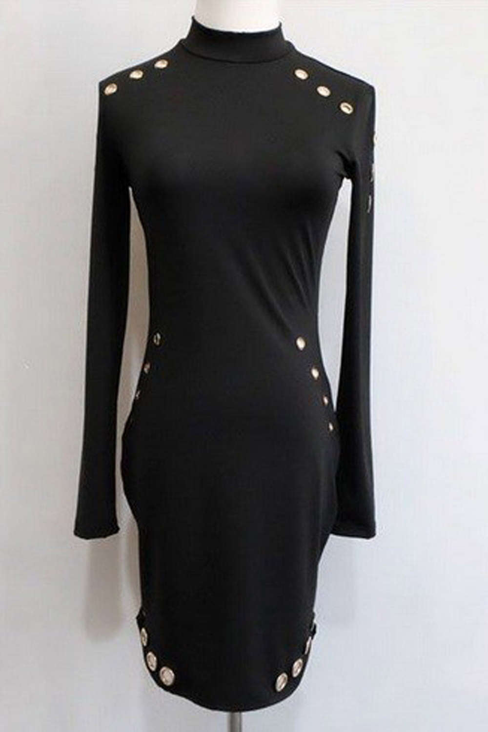 Iyasson Sexy Roll Neck Long Sleeve Body-Con Dress