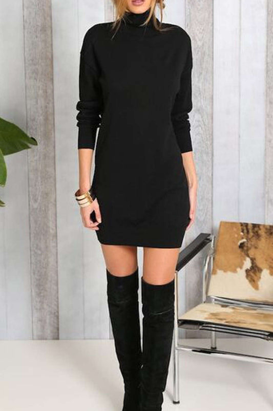 Iyasson Black Roll Neck Short Knit Dress