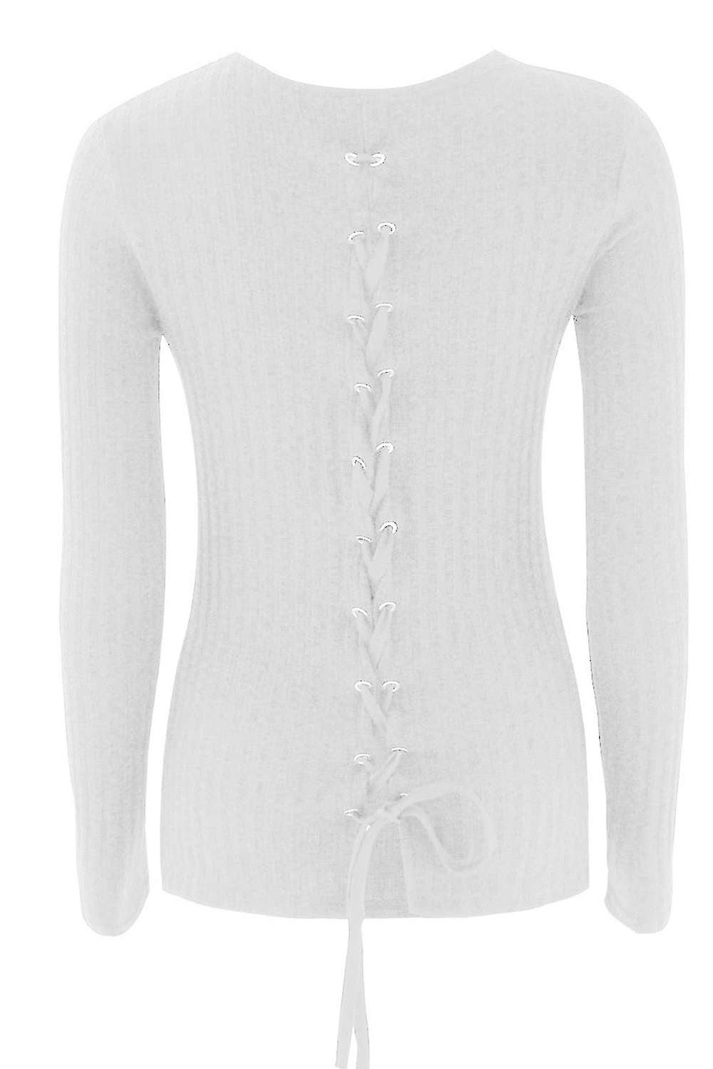 Iyasson Women's Knitted Back Lace Up Slim Sweater