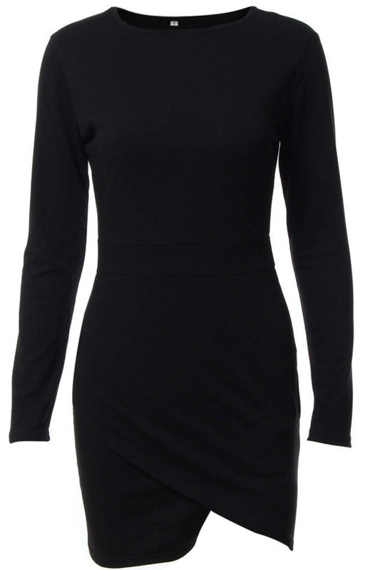 Iyasson Round neck Asymmetric Hem Body-Con Dress
