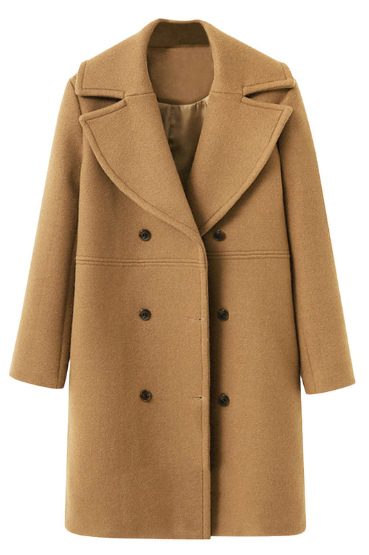 Iyasson Solid Lapel Long Woolen Coat