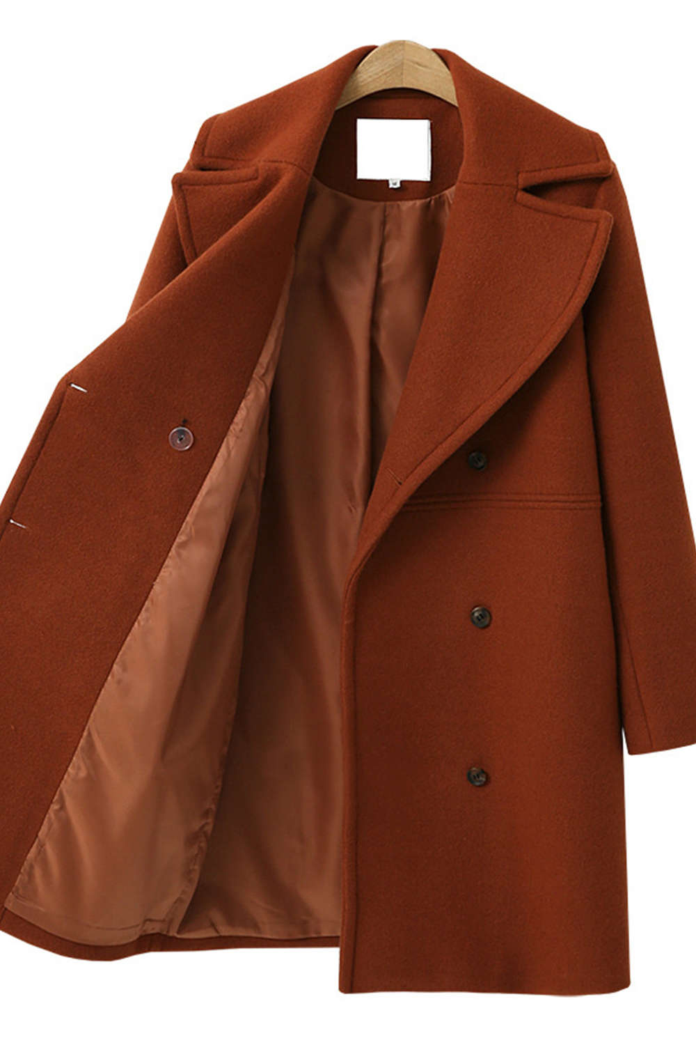 Iyasson Solid Lapel Long Woolen Coat