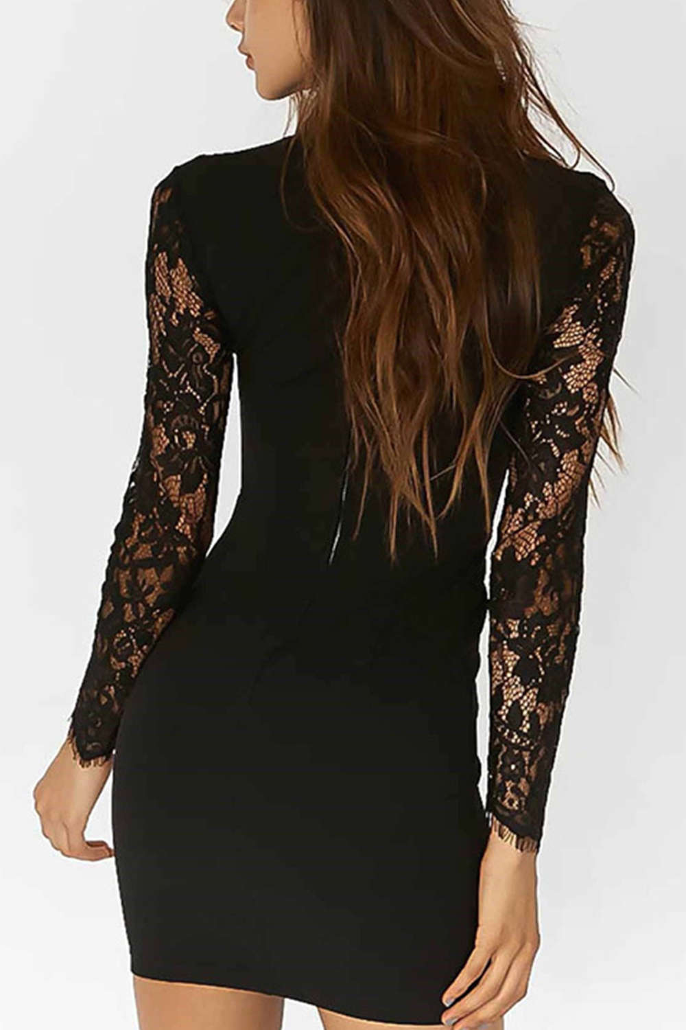 Iyasson Black Lace Splicing Body-Con Dress