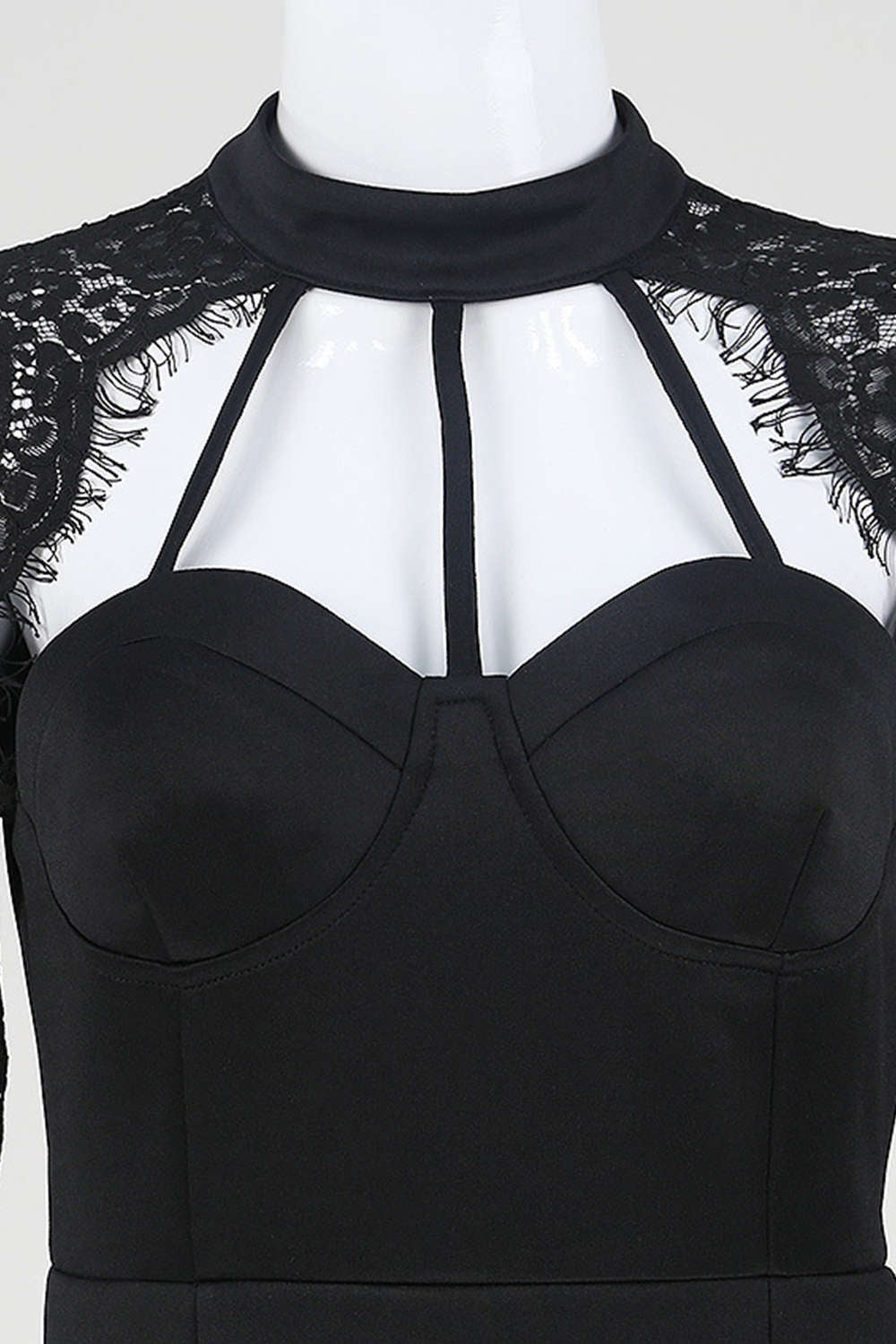 Iyasson Black Lace Splicing Body-Con Dress