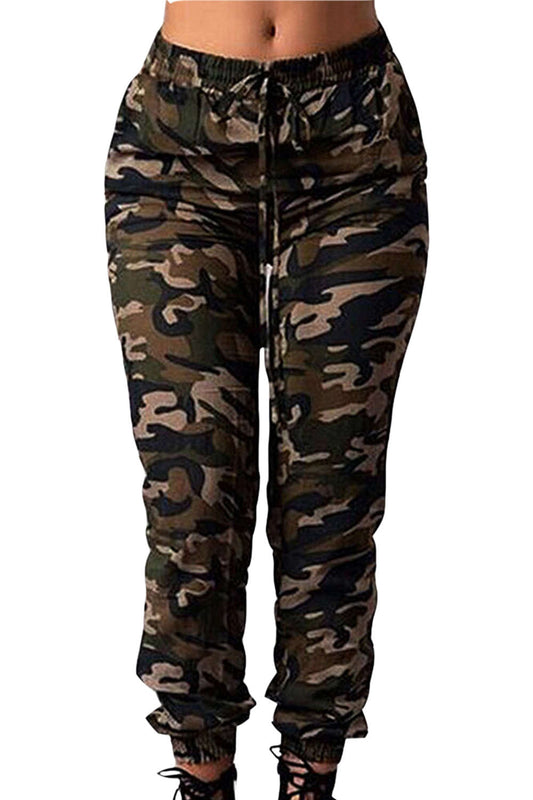 Iyasson Camo Elastic Waist Tied Casual Pants 