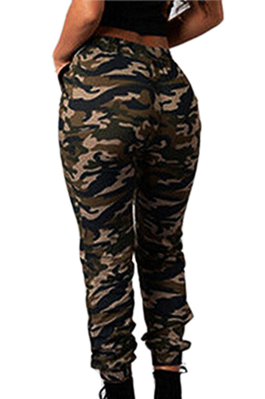 Iyasson Camo Elastic Waist Tied Casual Pants 