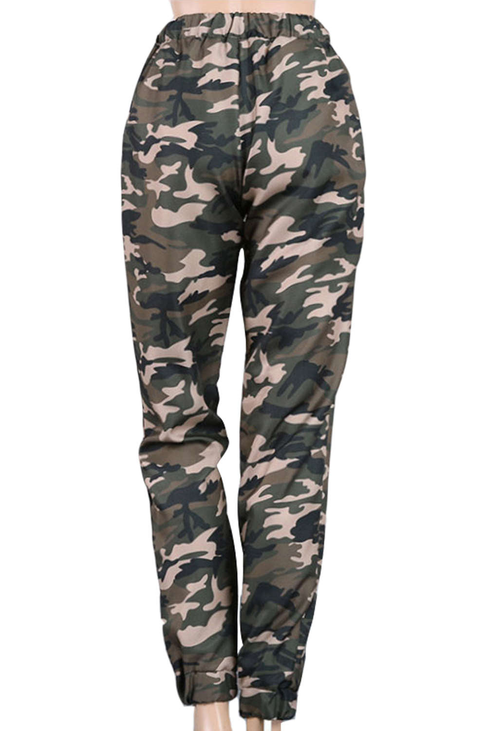 Iyasson Camo Elastic Waist Tied Casual Pants 