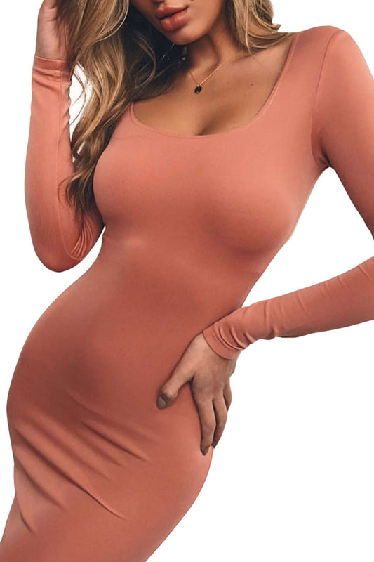 Iyasson Solid Long Sleeve Body-Con Dress
