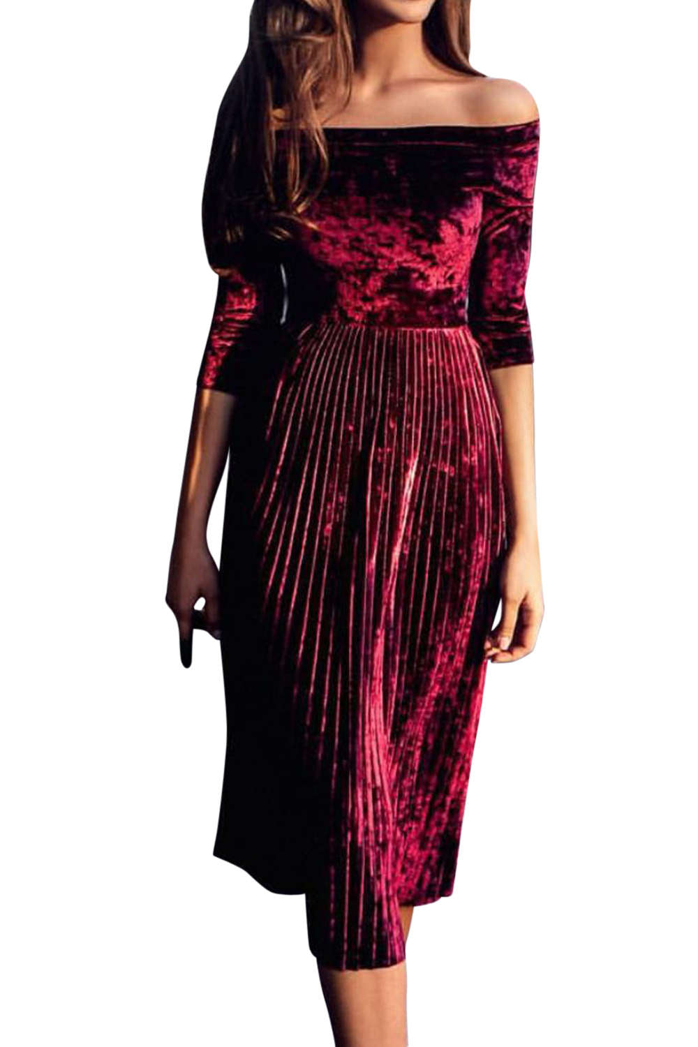 Iyasson Off-the-Shoulder Velvet Dress