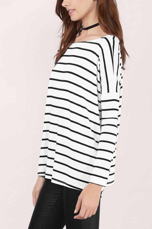 Iyasson Striped Dropped Shoulders T-shirt