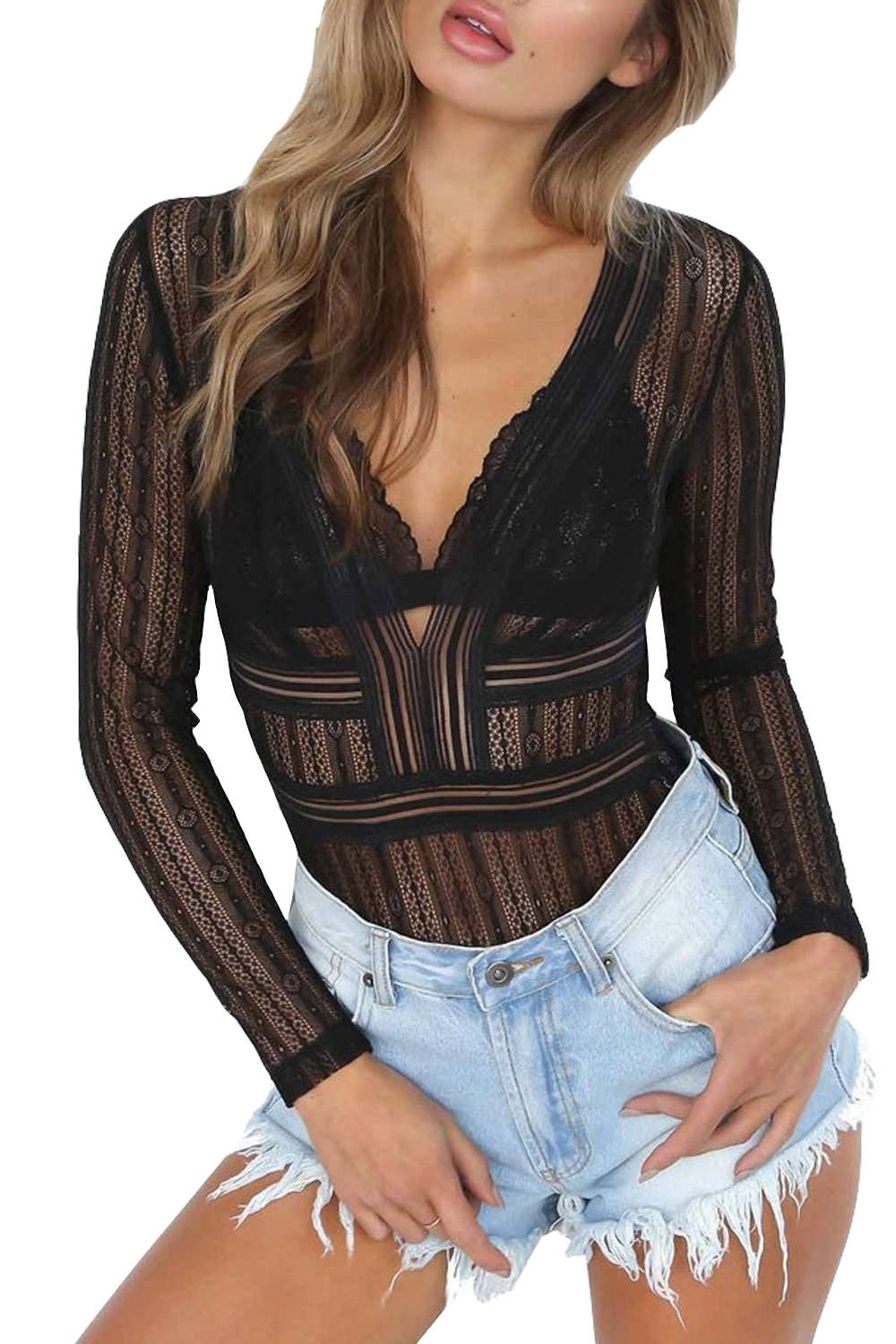 Iyasson Allover Sheer Lace Bodysuit