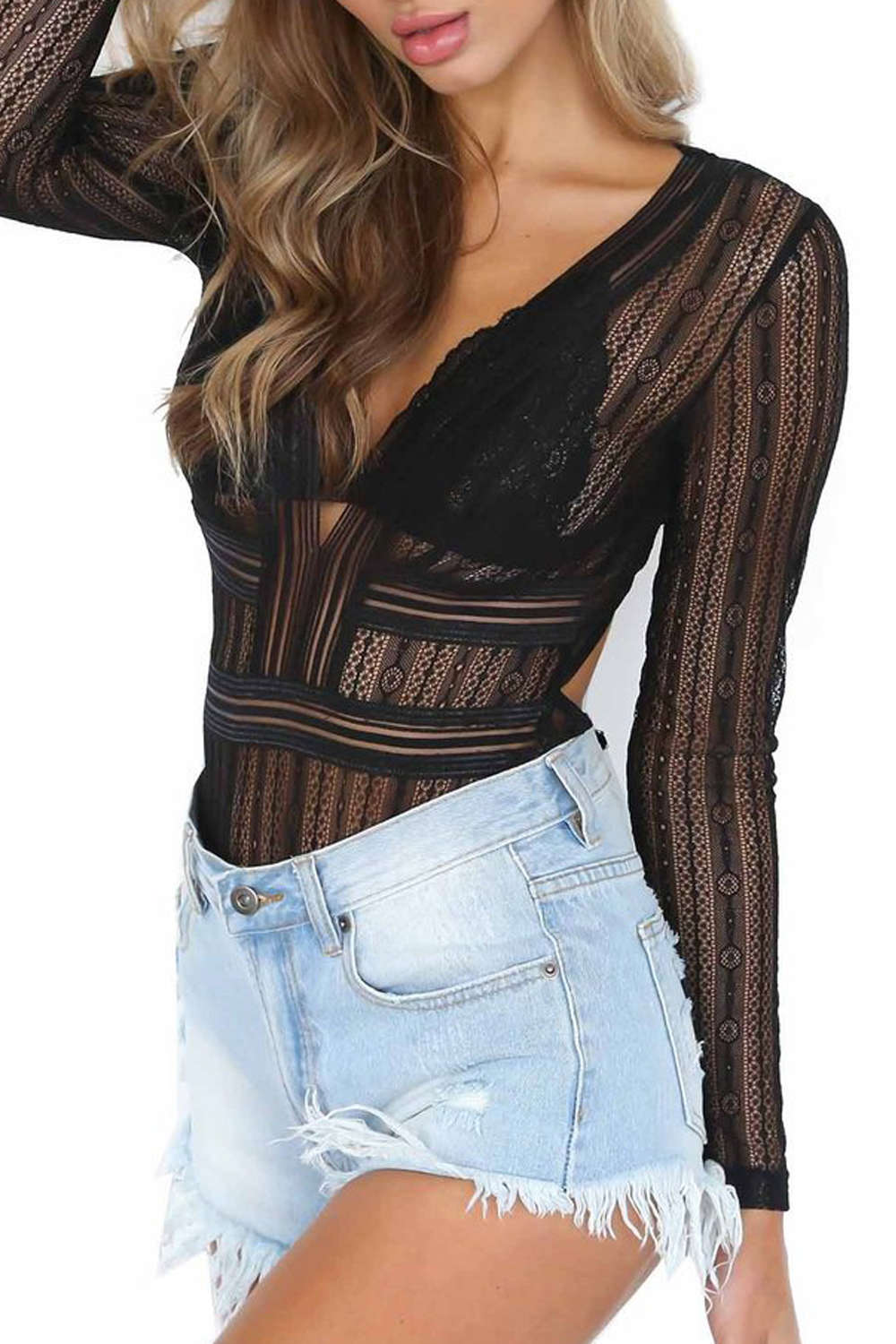 Iyasson Allover Sheer Lace Bodysuit