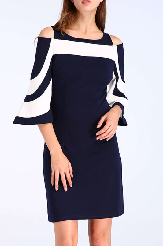 Iyasson Black/White Cold shoulder A-Line Dress