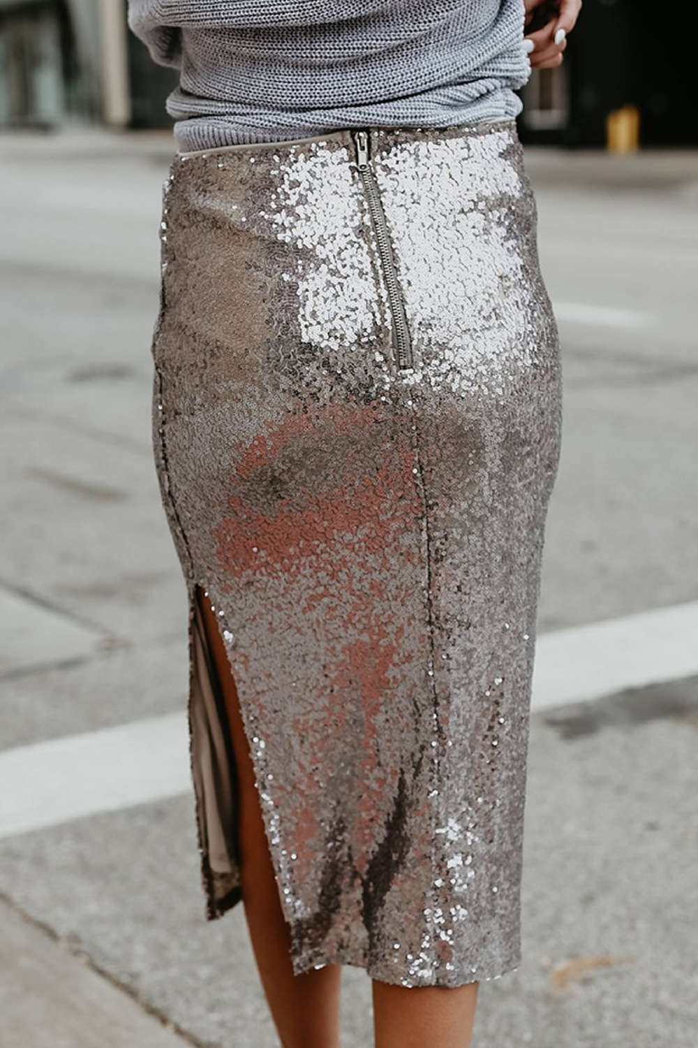 Iyasson Side-Slit Sequined Skirt