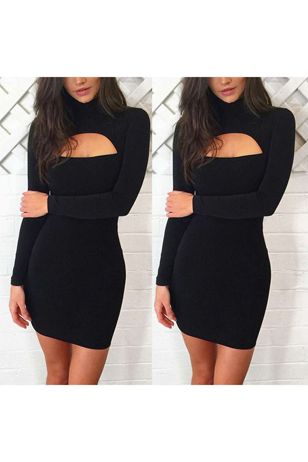 Iyasson Women Long Sleeve Chest Hollow Party Bodycon Dress