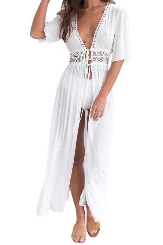 Iyasson White Crochet Trim Maxi Cover Up