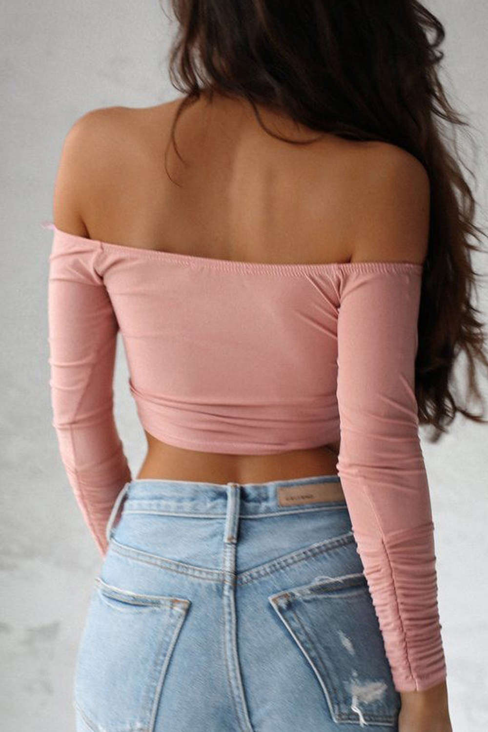 Iyasson Off The Shoulder Wrap Long Sleeve Crop Top