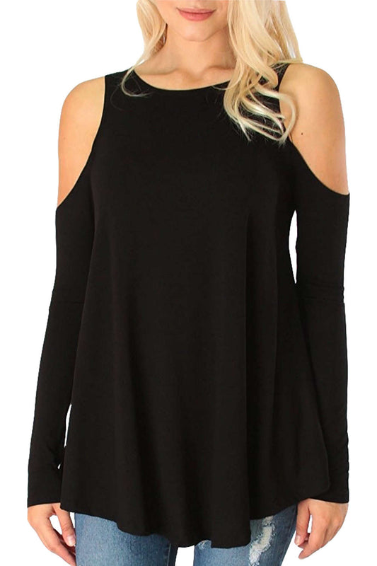 Iyasson Women's Long Sleeve Cold-Shoulder T-Shirt